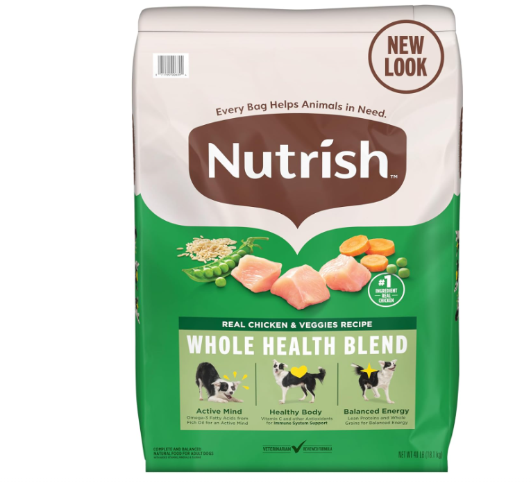 Nutrish Dry Dog Food, Real Chicken & Veggies Recipe Whole Health Blend for Adult Dogs, 40 lb. Bag